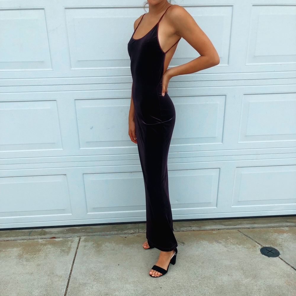 Deep Purple velvet Long dress open back